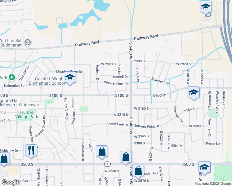 map of restaurants, bars, coffee shops, grocery stores, and more near 3083 South 6500 West in West Valley City