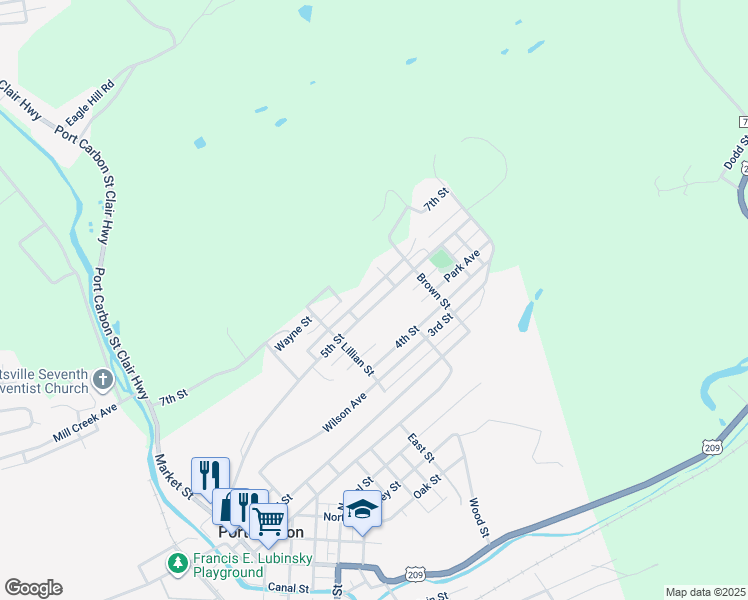 map of restaurants, bars, coffee shops, grocery stores, and more near 516 5th Street in Port Carbon