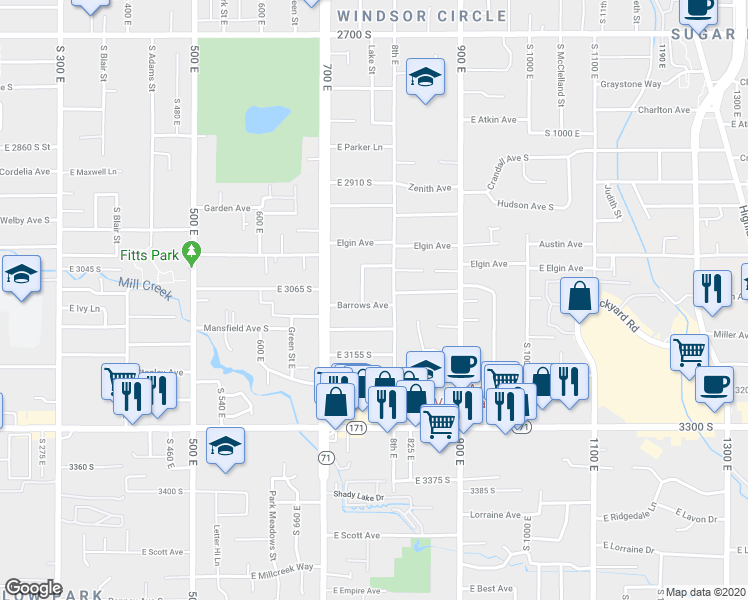 map of restaurants, bars, coffee shops, grocery stores, and more near 769 Barrows Avenue in Salt Lake City