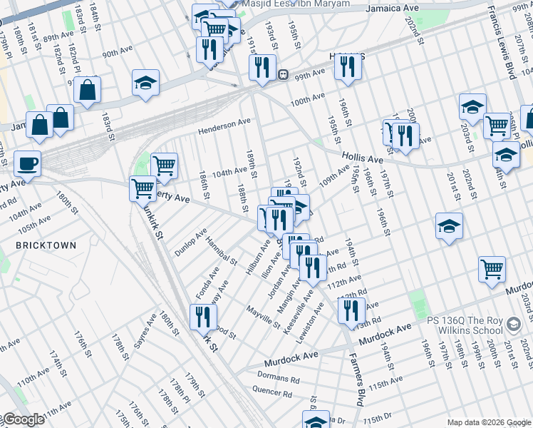 map of restaurants, bars, coffee shops, grocery stores, and more near in Queens