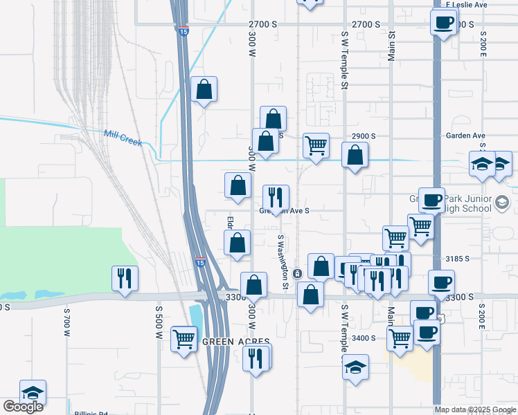 map of restaurants, bars, coffee shops, grocery stores, and more near 3077 South 300 West in South Salt Lake