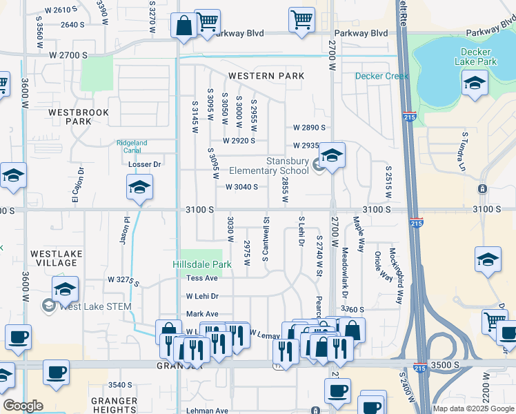 map of restaurants, bars, coffee shops, grocery stores, and more near 2942 West 3100 South in West Valley City