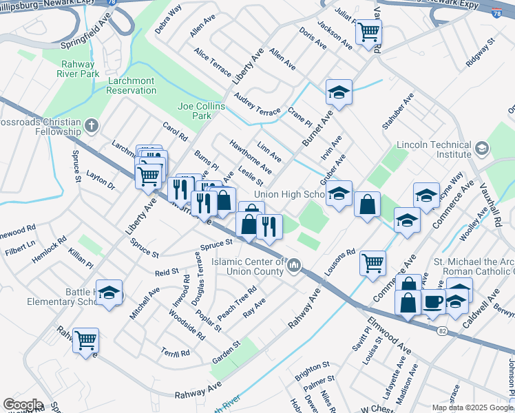 map of restaurants, bars, coffee shops, grocery stores, and more near 1052 Burnet Avenue in Union