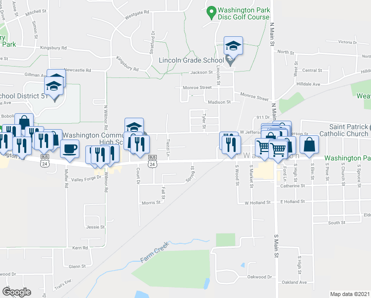 map of restaurants, bars, coffee shops, grocery stores, and more near 600b Michael Court in Washington