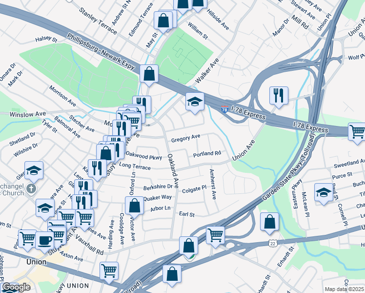 map of restaurants, bars, coffee shops, grocery stores, and more near 1465 Carlsen Drive in Union