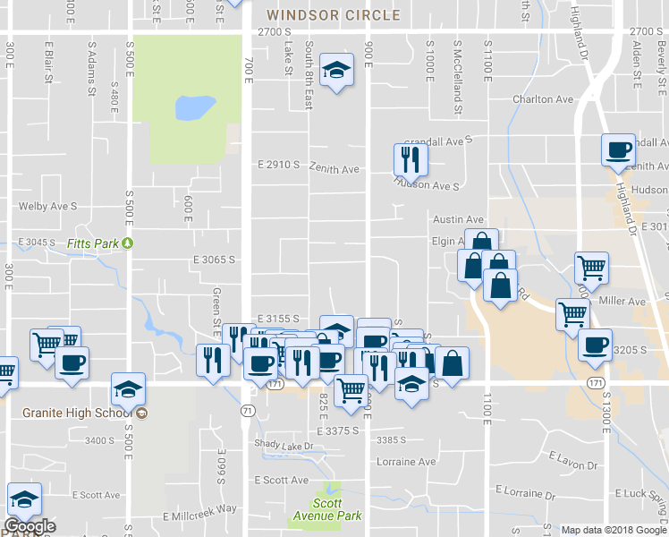 map of restaurants, bars, coffee shops, grocery stores, and more near 840 East Gregson Avenue in Millcreek