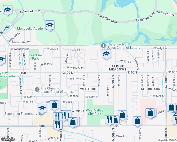 map of restaurants, bars, coffee shops, grocery stores, and more near 3094 South 4565 West in West Valley City