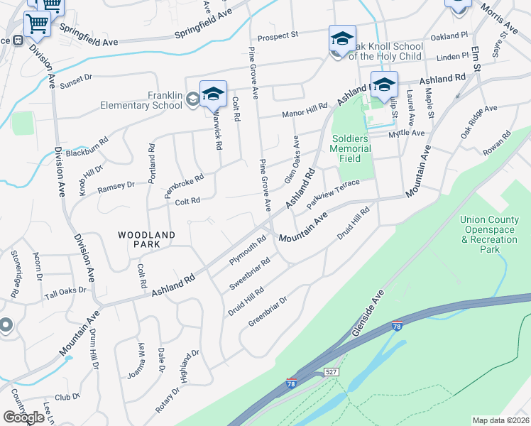 map of restaurants, bars, coffee shops, grocery stores, and more near 139 Pine Grove Avenue in Summit