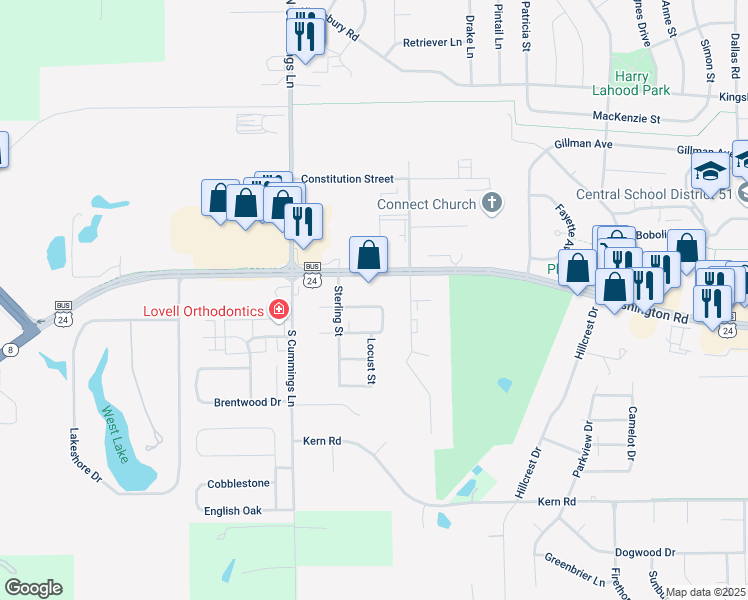 map of restaurants, bars, coffee shops, grocery stores, and more near 1870 Linsley Street in Washington