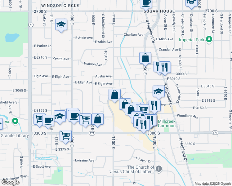map of restaurants, bars, coffee shops, grocery stores, and more near 1167 Brickyard Road in Salt Lake City