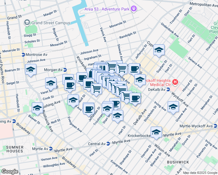 map of restaurants, bars, coffee shops, grocery stores, and more near in Brooklyn