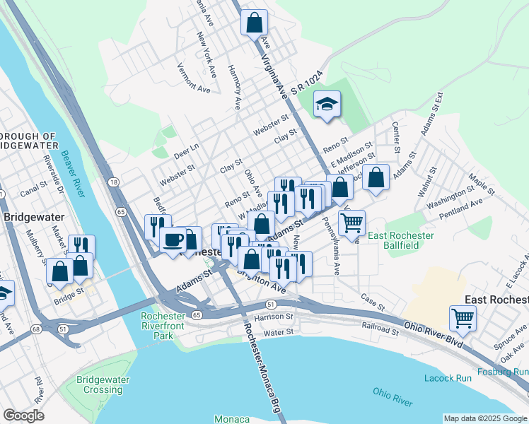 map of restaurants, bars, coffee shops, grocery stores, and more near 316 Jefferson Street in Rochester