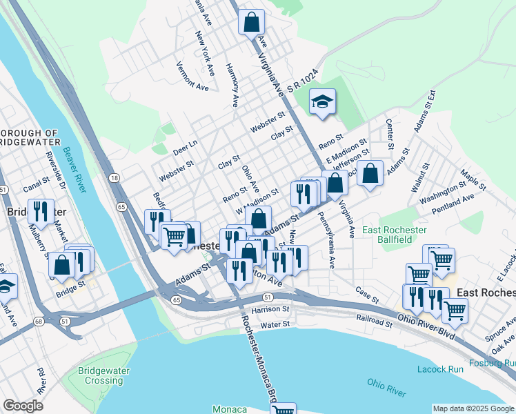 map of restaurants, bars, coffee shops, grocery stores, and more near 316 Jefferson Street in Rochester