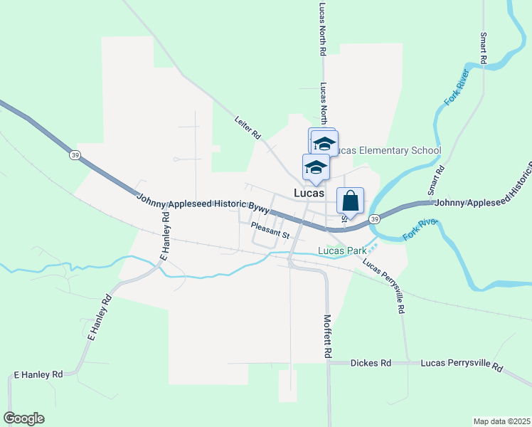 map of restaurants, bars, coffee shops, grocery stores, and more near 48 West Main Street in Lucas