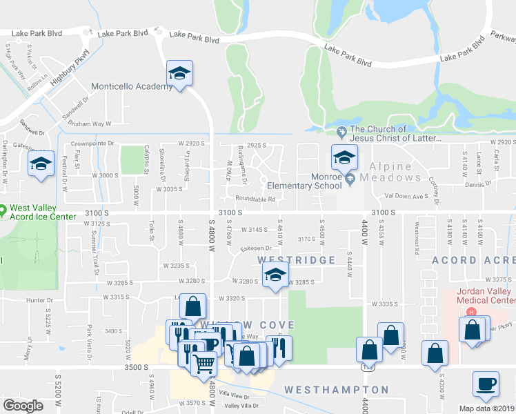 map of restaurants, bars, coffee shops, grocery stores, and more near 4678 West 3100 South in West Valley City