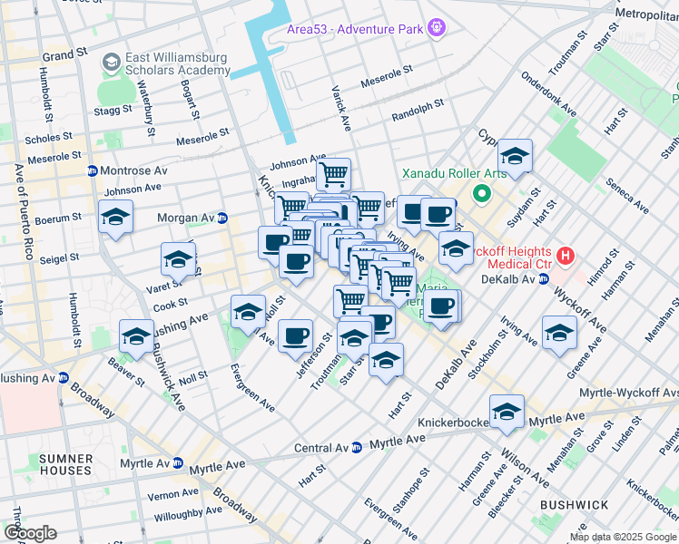 map of restaurants, bars, coffee shops, grocery stores, and more near in Brooklyn