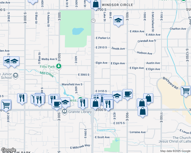map of restaurants, bars, coffee shops, grocery stores, and more near 3073 South 700 East in Millcreek