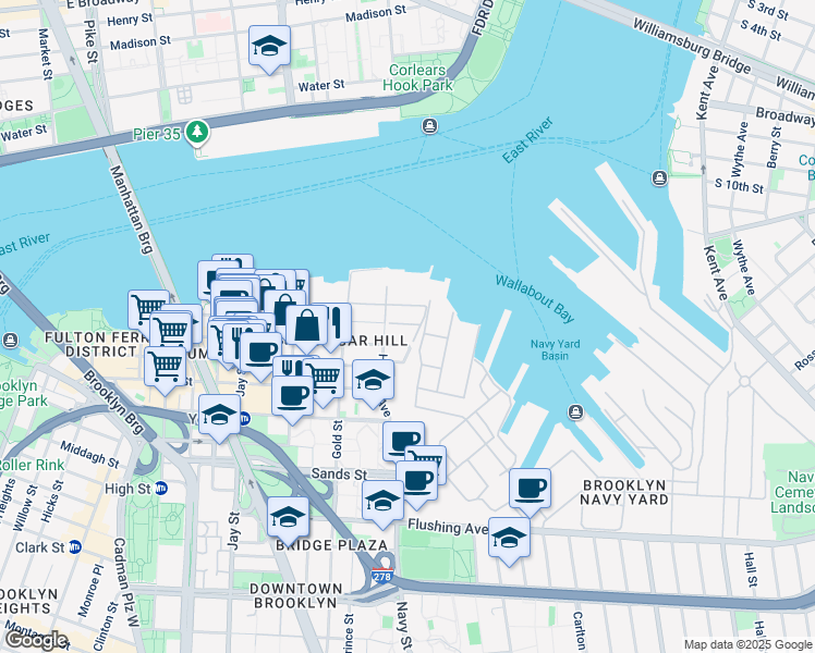 map of restaurants, bars, coffee shops, grocery stores, and more near 301 Plymouth Street in Brooklyn