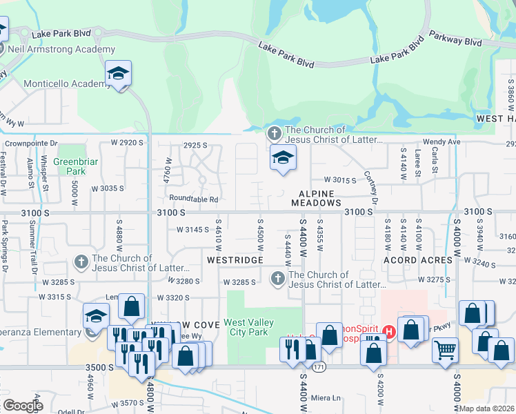 map of restaurants, bars, coffee shops, grocery stores, and more near 4509 West 3080 South in West Valley City
