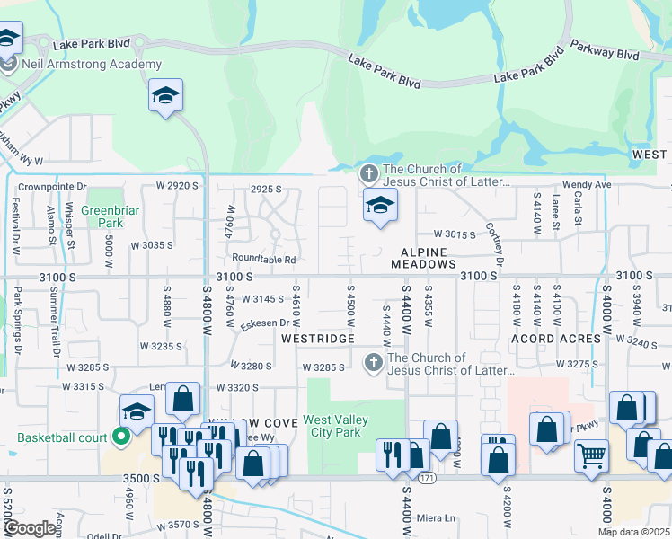 map of restaurants, bars, coffee shops, grocery stores, and more near 4526 West 3100 South in West Valley City