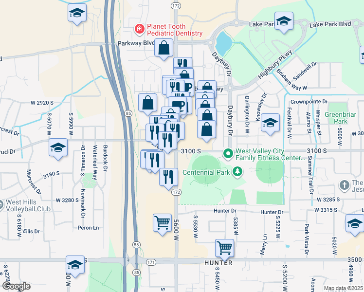 map of restaurants, bars, coffee shops, grocery stores, and more near 3075 5600 West in West Valley City