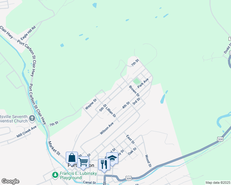 map of restaurants, bars, coffee shops, grocery stores, and more near 516 5th Street in Port Carbon