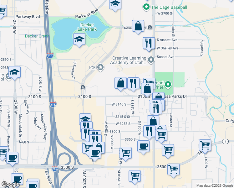 map of restaurants, bars, coffee shops, grocery stores, and more near 3062 Constitution Drive in West Valley City
