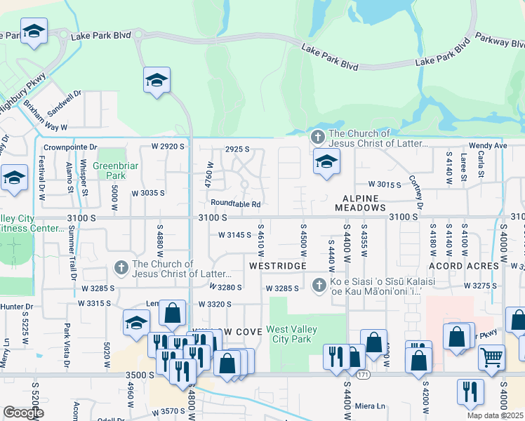 map of restaurants, bars, coffee shops, grocery stores, and more near 4642 3100 South in West Valley City