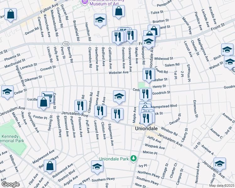 map of restaurants, bars, coffee shops, grocery stores, and more near 510 Mize Court in Uniondale
