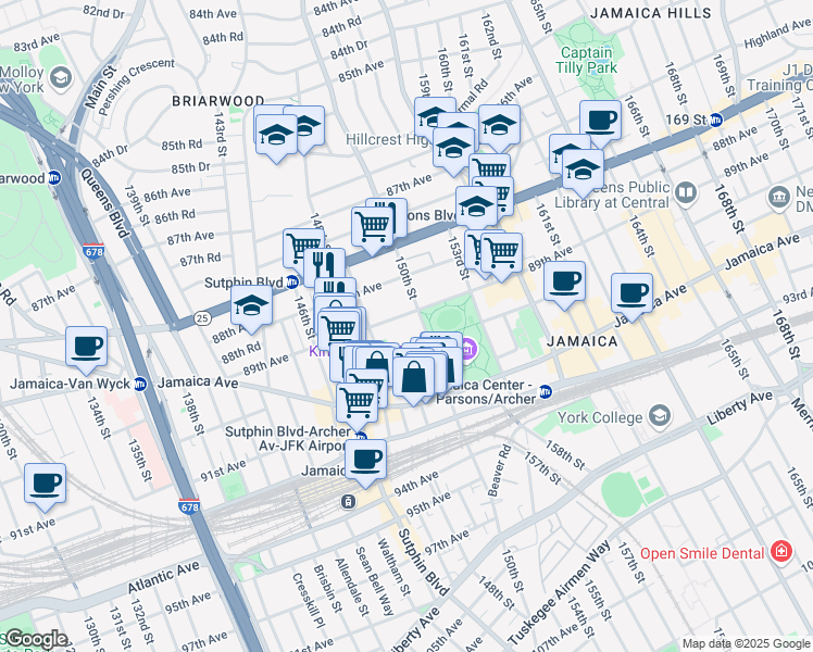 map of restaurants, bars, coffee shops, grocery stores, and more near in Queens