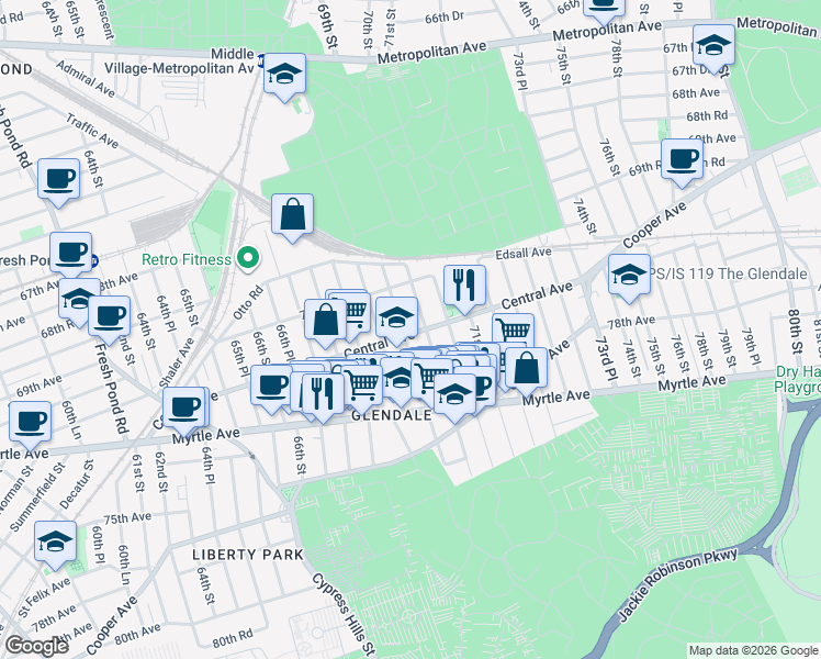 map of restaurants, bars, coffee shops, grocery stores, and more near in New York