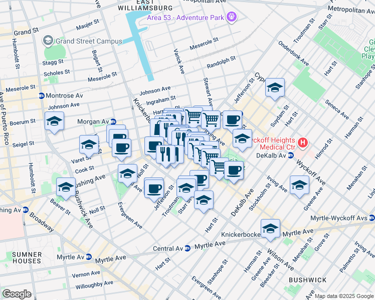 map of restaurants, bars, coffee shops, grocery stores, and more near in Brooklyn