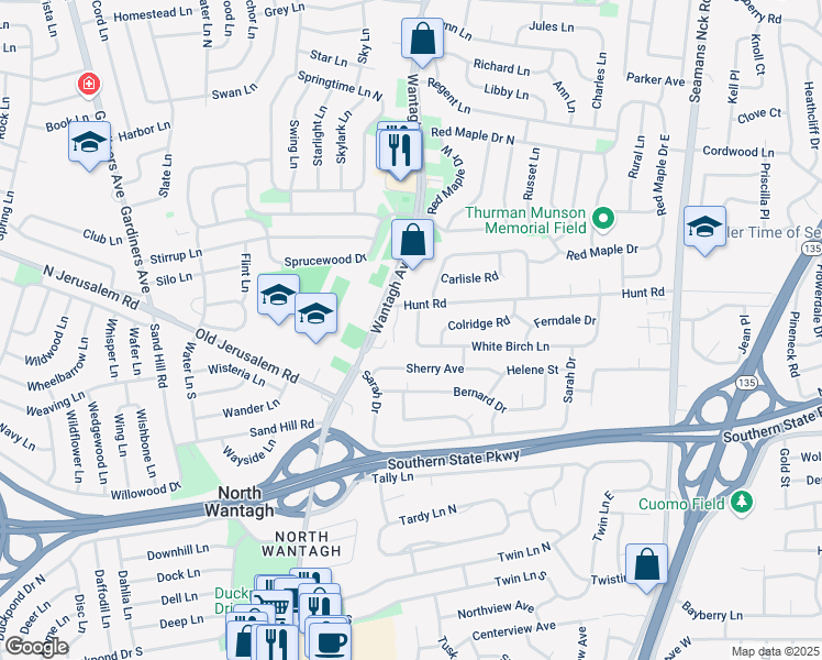 map of restaurants, bars, coffee shops, grocery stores, and more near 803 Michele Lane in Wantagh
