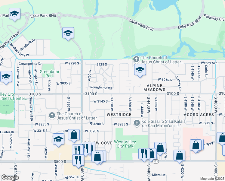map of restaurants, bars, coffee shops, grocery stores, and more near 4642 3100 South in West Valley City