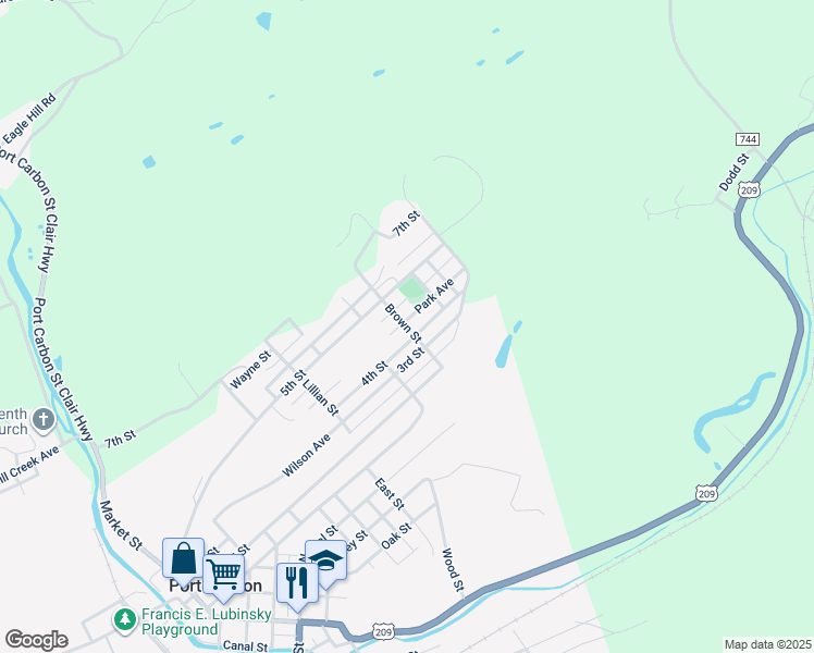 map of restaurants, bars, coffee shops, grocery stores, and more near 706 Park Avenue in Port Carbon