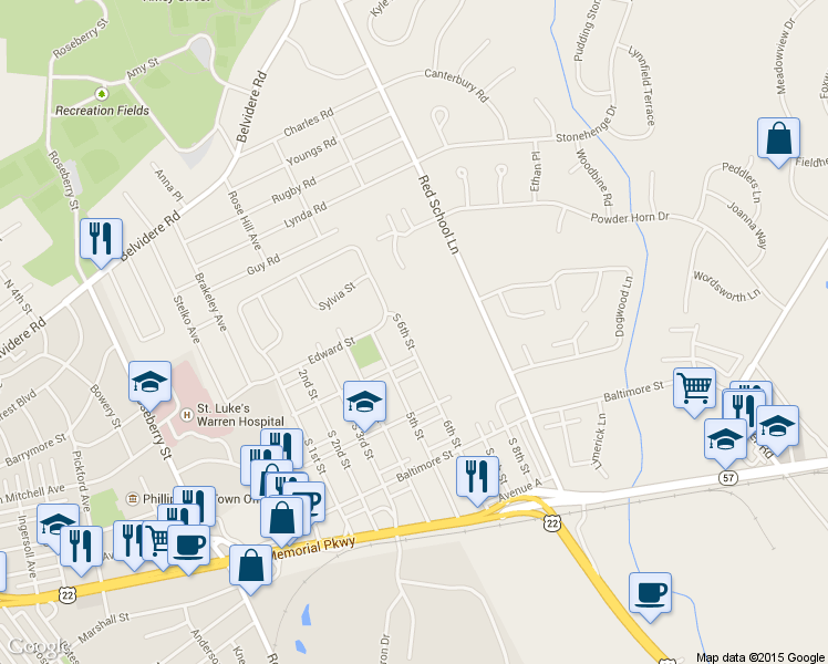 map of restaurants, bars, coffee shops, grocery stores, and more near 415 South 6th Street in Phillipsburg