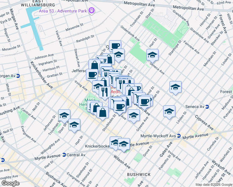 map of restaurants, bars, coffee shops, grocery stores, and more near in Brooklyn