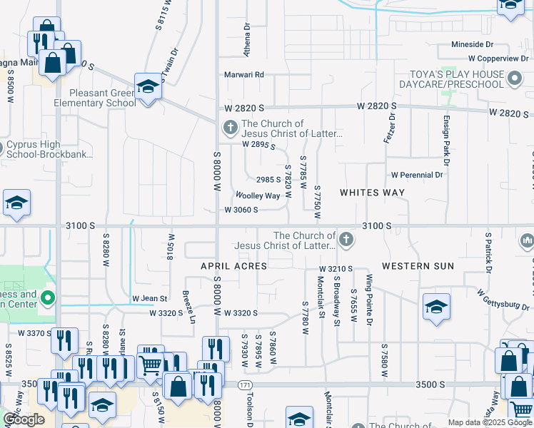 map of restaurants, bars, coffee shops, grocery stores, and more near 7873 West 3060 South in Magna