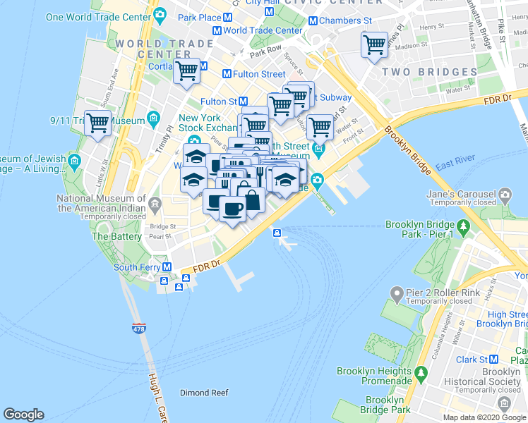 map of restaurants, bars, coffee shops, grocery stores, and more near in New York