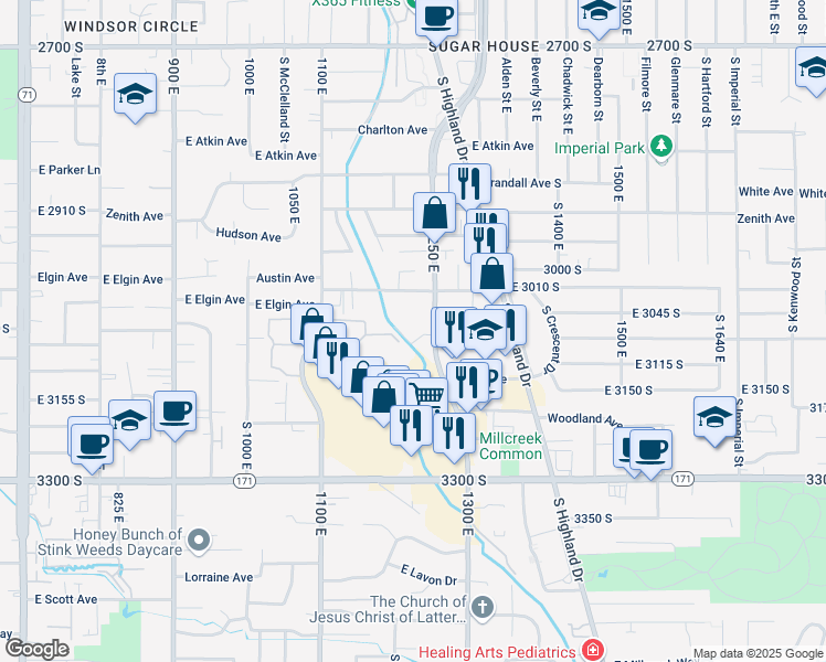 map of restaurants, bars, coffee shops, grocery stores, and more near 1241 Brickyard Road in Salt Lake City
