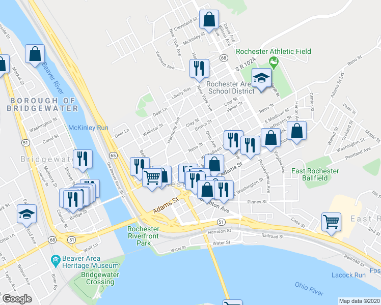 map of restaurants, bars, coffee shops, grocery stores, and more near 387 Connecticut Avenue in Rochester