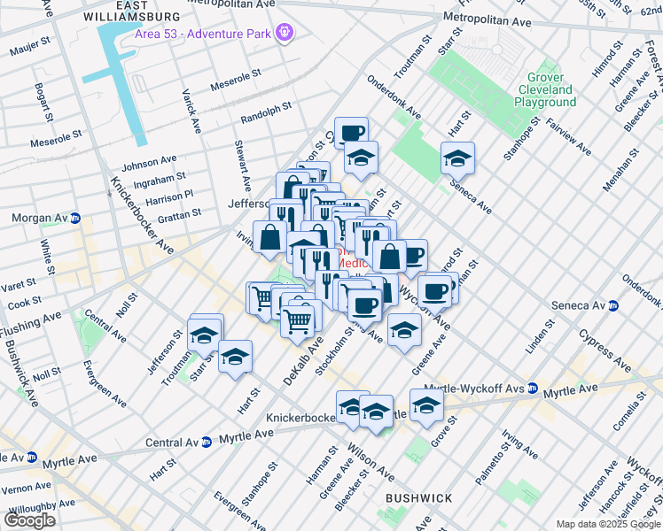 map of restaurants, bars, coffee shops, grocery stores, and more near in Brooklyn