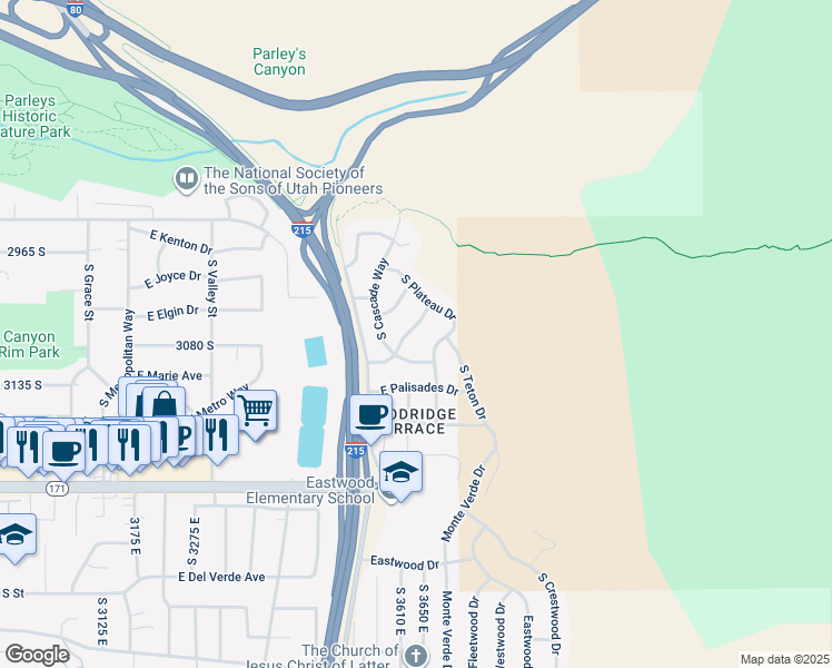 map of restaurants, bars, coffee shops, grocery stores, and more near 3061 South Rainier Avenue in Salt Lake City