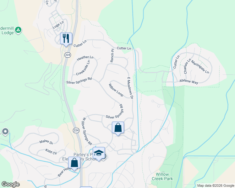 map of restaurants, bars, coffee shops, grocery stores, and more near 5068 Silver Springs Road in Park City