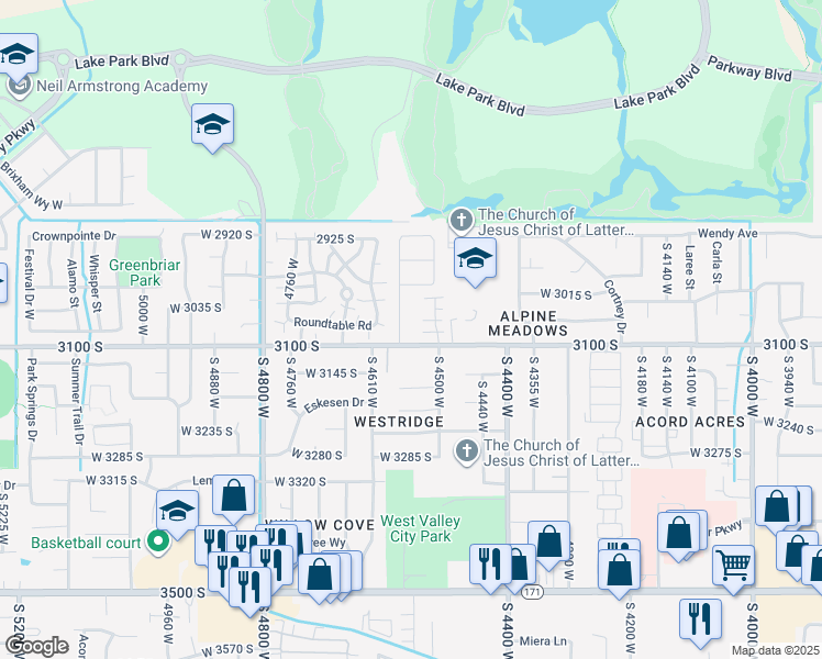 map of restaurants, bars, coffee shops, grocery stores, and more near 3094 South 4565 West in West Valley City