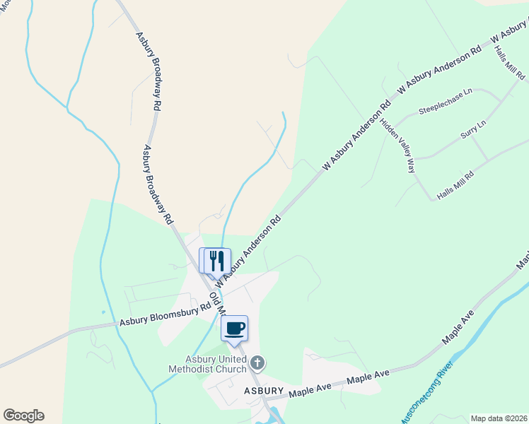 map of restaurants, bars, coffee shops, grocery stores, and more near 232 West Asbury Anderson Road in Asbury