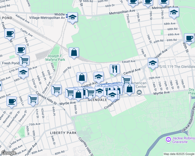 map of restaurants, bars, coffee shops, grocery stores, and more near in New York