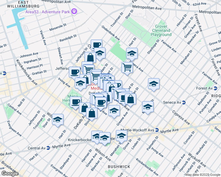 map of restaurants, bars, coffee shops, grocery stores, and more near in Brooklyn