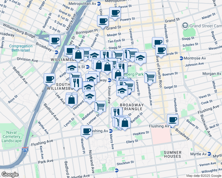 map of restaurants, bars, coffee shops, grocery stores, and more near in Brooklyn