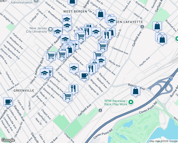 map of restaurants, bars, coffee shops, grocery stores, and more near 507-523 Ocean Avenue in Jersey City
